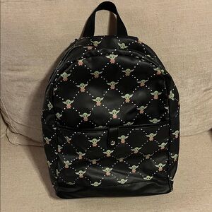 Baby Yoda Grogu print faux Leather backpack